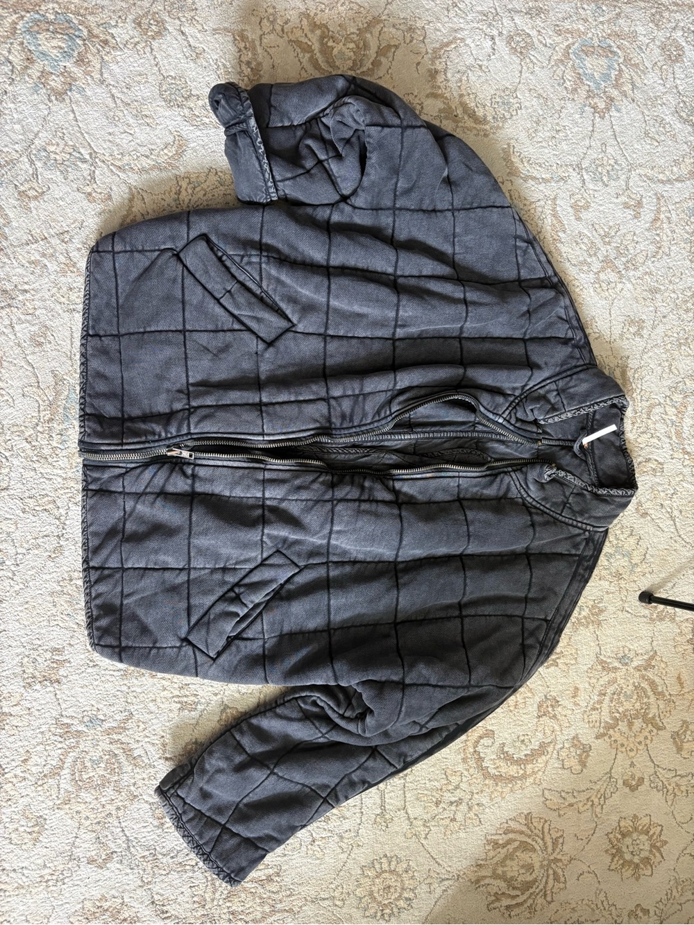 Free People Washed Charcoal Quilted Zip Jacket